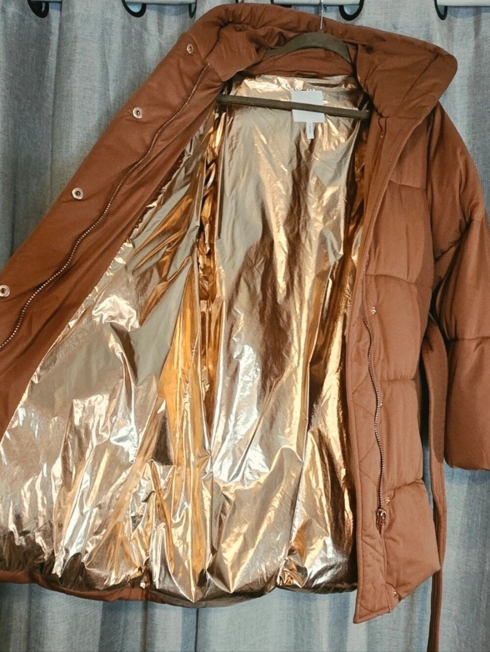 Avec Les Filles Rust-Brown Hooded Belted Puffer Jacket - Picture 3 of 8
